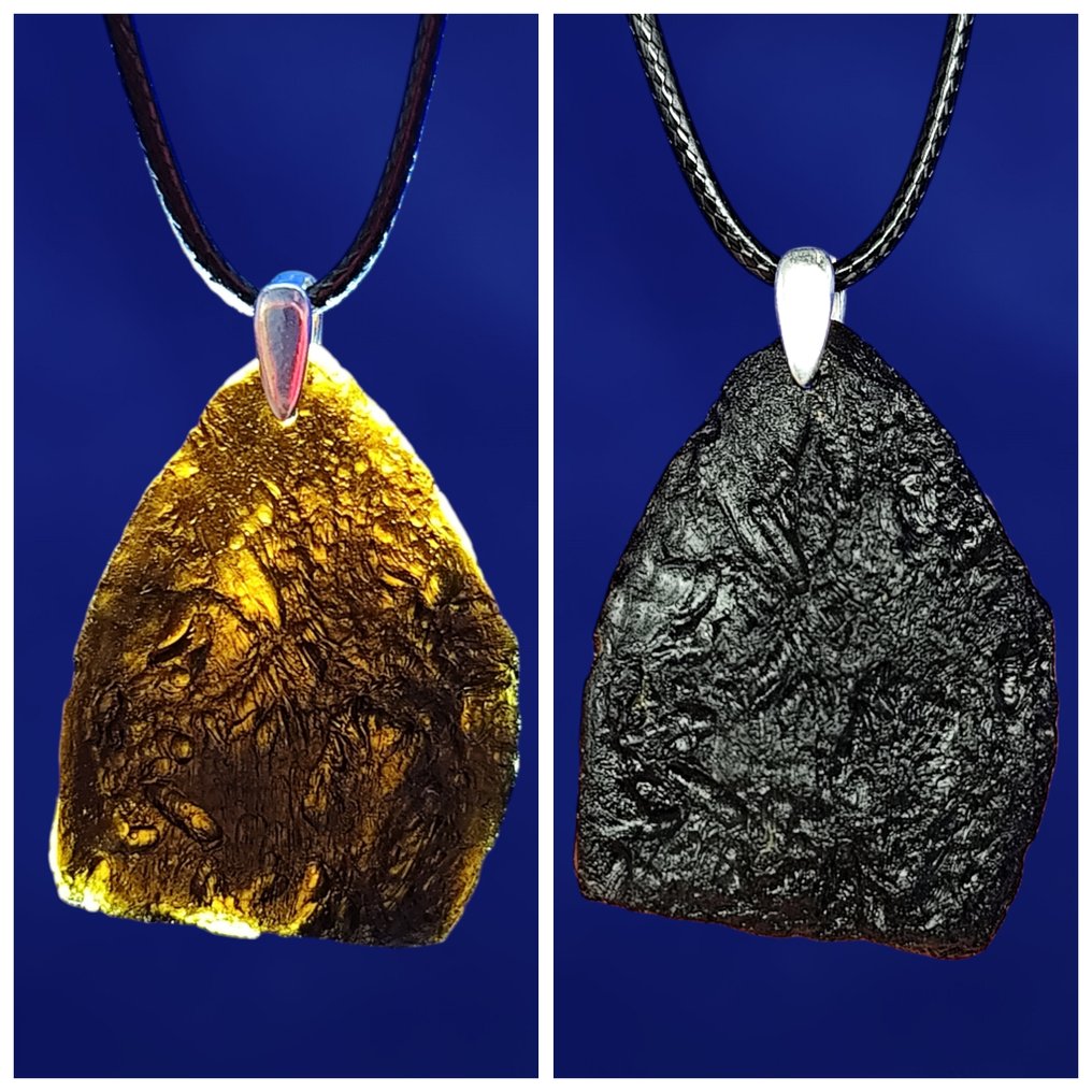 Incredibile!!! Pendente in argento con tektite traslucida - impatto di meteorite. 800.000 anni!!! Naturale, qualità migliore. - 10 g #1.0