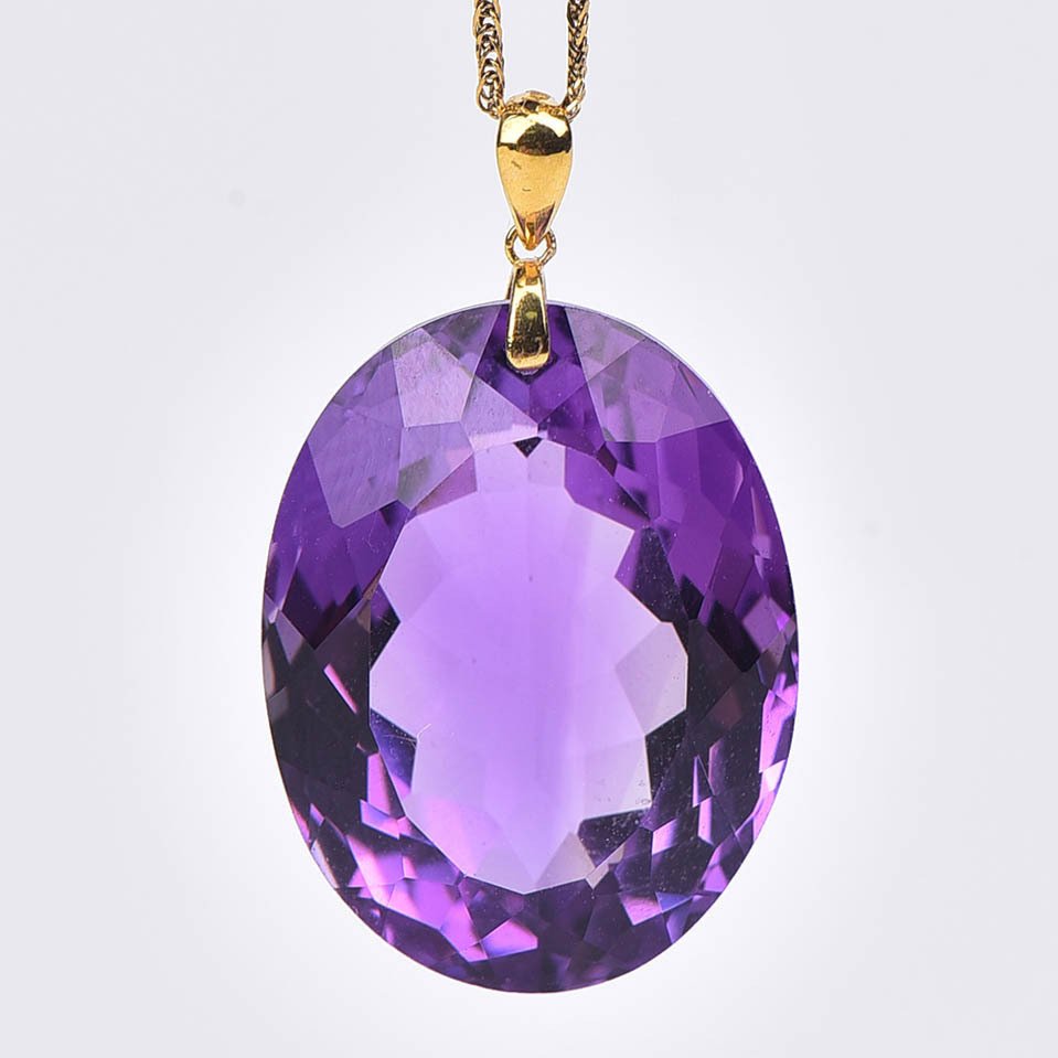 沒有保留價 - 吊墜頸鏈 - 18 克拉 黃金 紫水晶 - ALGT 认证 #1.0