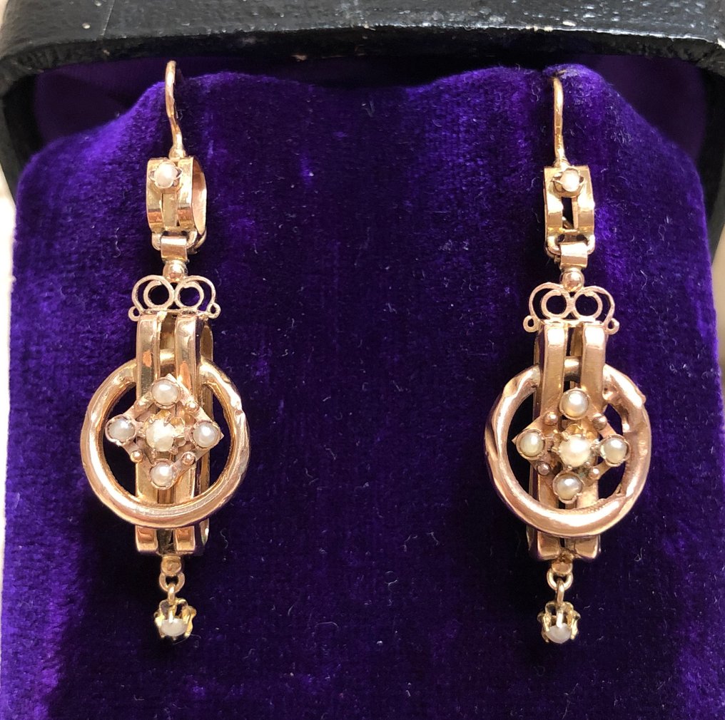 χωρίς τιμή ασφαλείας - Σκουλαρίκια - 18 καράτια Ροζ χρυσό Μαργαριτάρι - 1870 - 4 εκ. #1.0