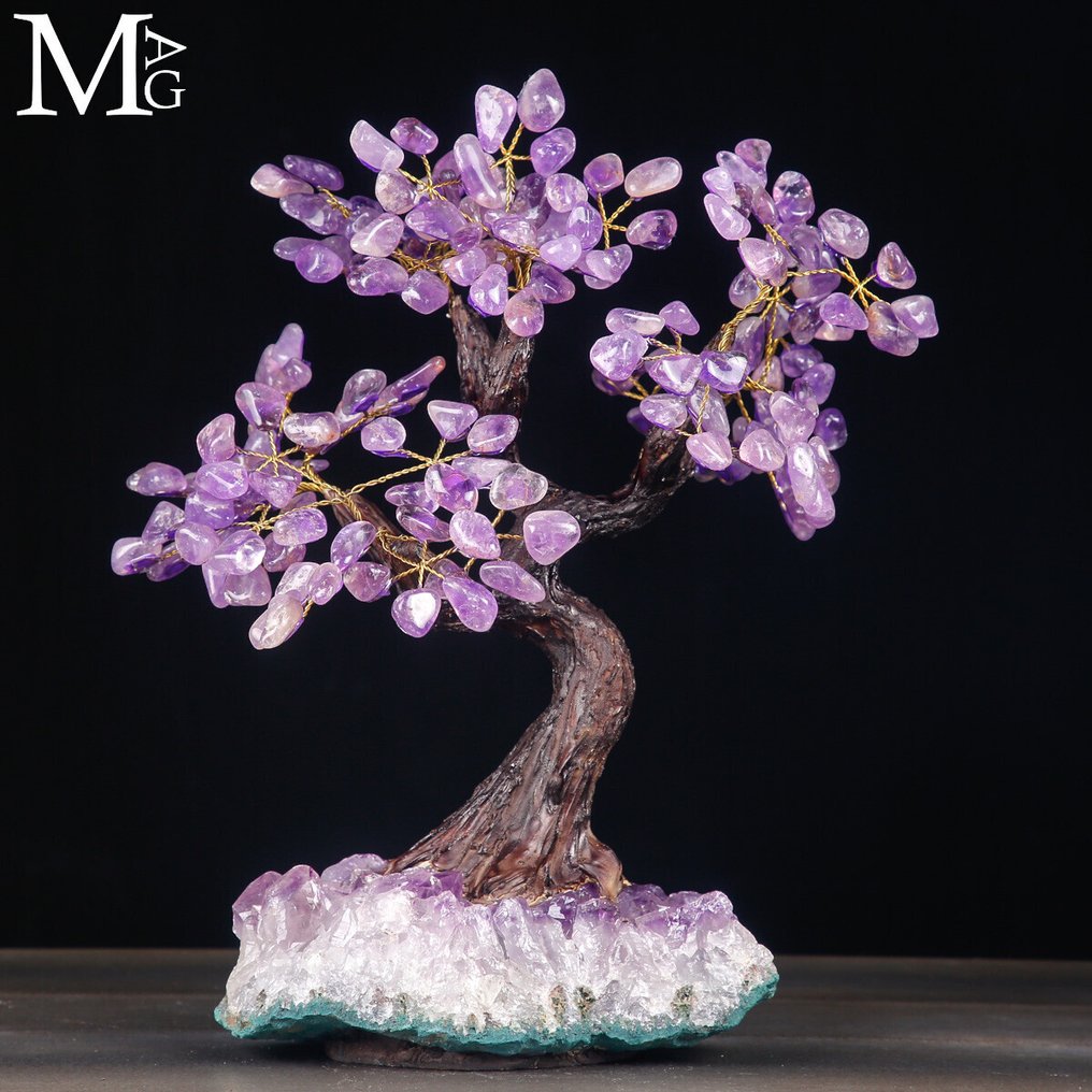 ametiszt drágakő „Élet fája” természetes ametiszt kristály alapján - Magasság: 370 mm - Szélesség: 295 mm- 3505 g #1.0