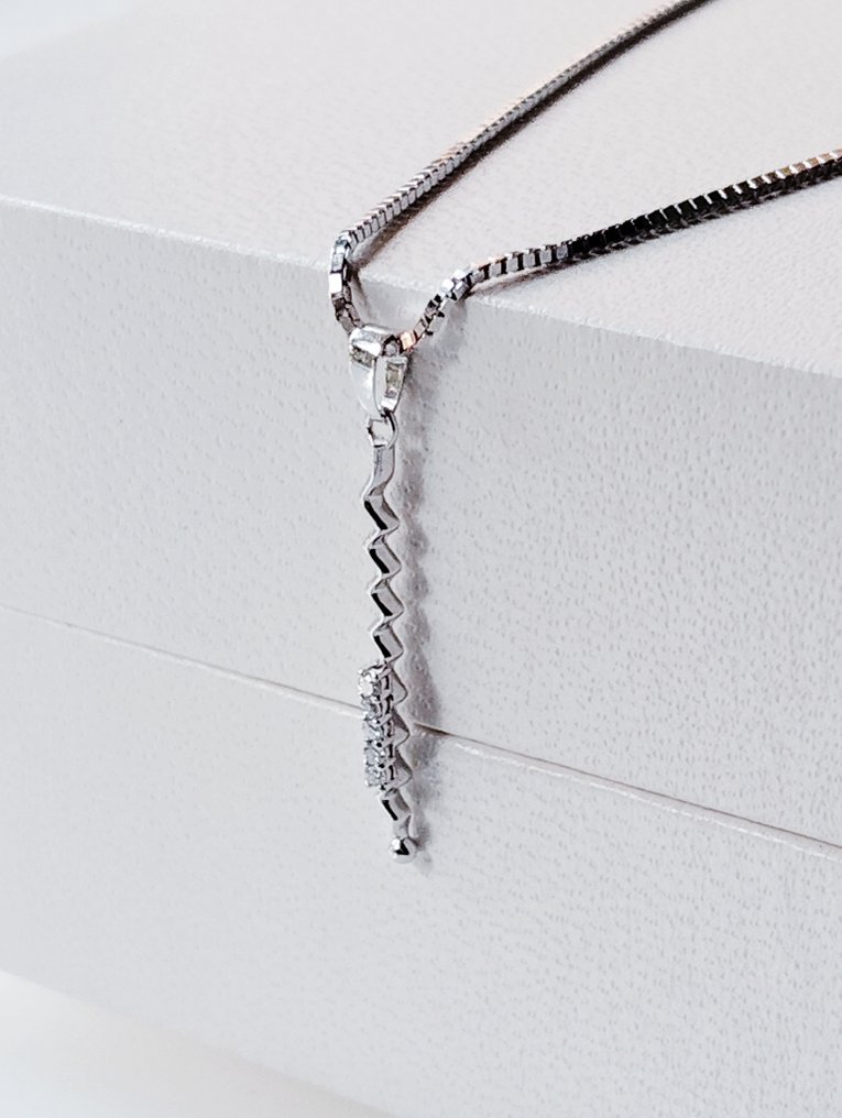 沒有保留價 - 吊墜頸鏈 - 18 克拉 鉑金, 白金 -  0.03ct. tw. 鉆石 (天然)  #2.1