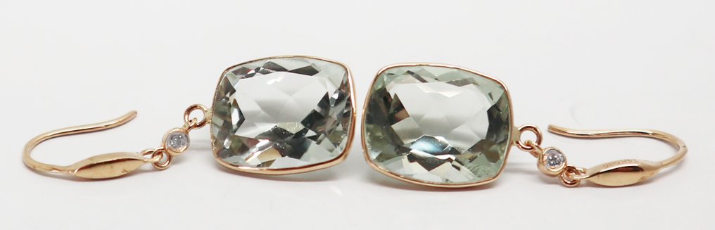 Nincs minimálár - Drop fülbevaló - 14 kt. Sárga arany Quartz - Gyémánt #3.2