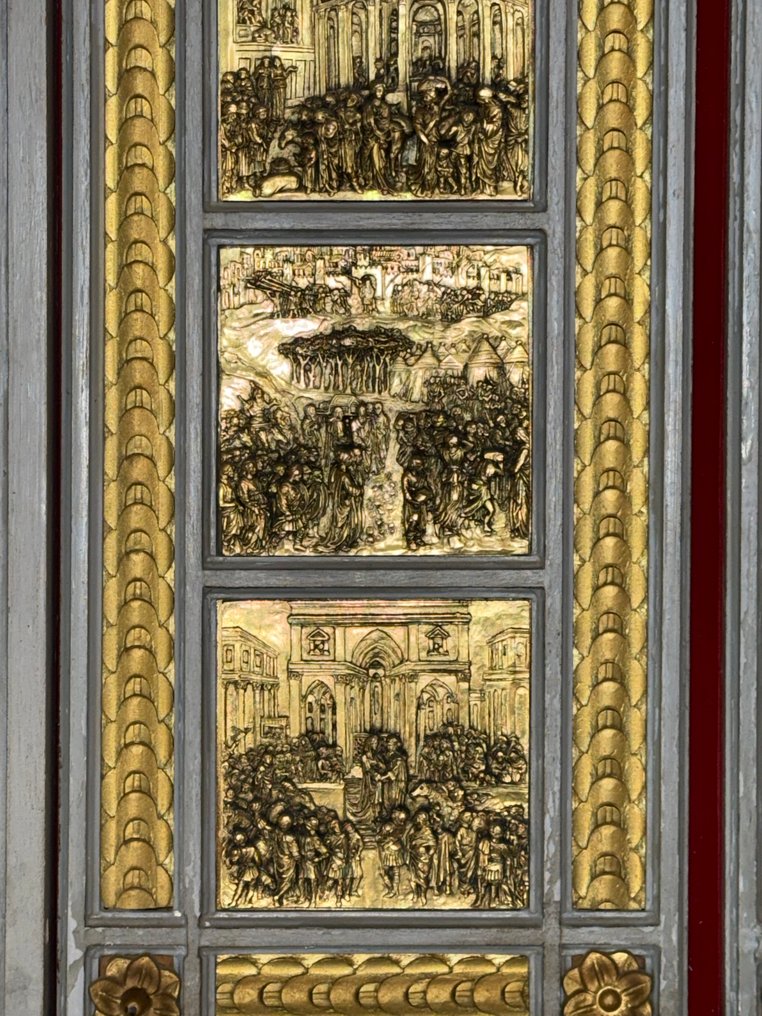After Lorenzo Ghiberti - Skulptur, Riproduzione della Porta del Paradiso del Battistero di Firenze - 80 cm - Tre, Forsølvet, Gullbelagt #4.3