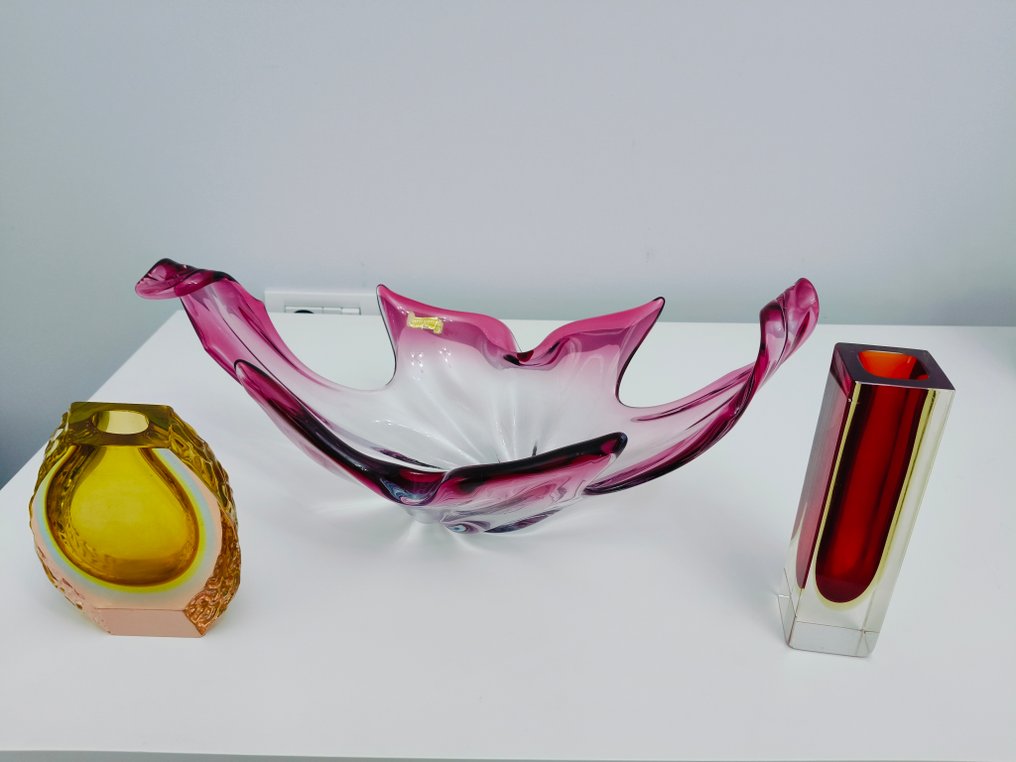 Vase - Murano glass - Two Sommerso Vases and bowl #1.0