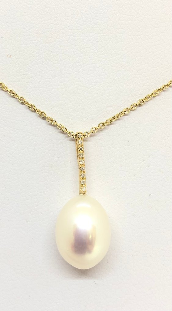 Kaulakoru riipuksella FreshWater Drop Pearl - Keltakultainen 18K - 0.04ct. tw. Timantti (Luonnollinen) #2.1