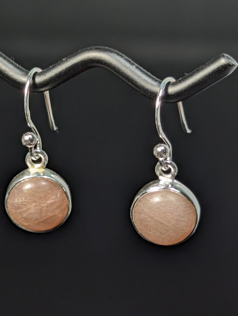 Όμορφα σκουλαρίκια από ασήμι 925, με φυσική ροδακινί moonstone (Adularia) από τη Μαδαγασκάρη. - Σκουλαρίκια #4.3