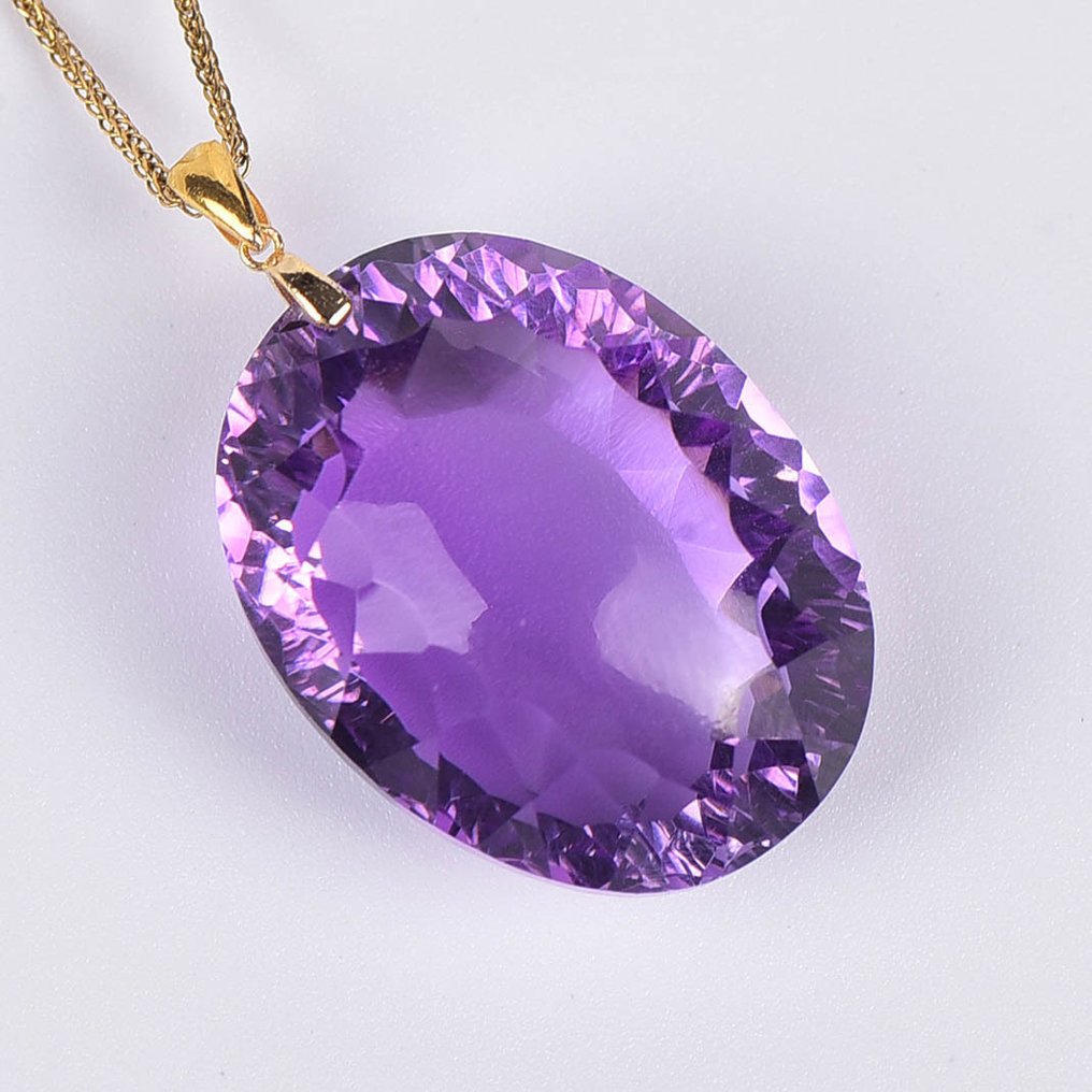 χωρίς τιμή ασφαλείας - Κολιέ με μενταγιόν - 18 καράτια Κίτρινο χρυσό Αμέθυστος - ALGT Πιστοποιημένο #4.3