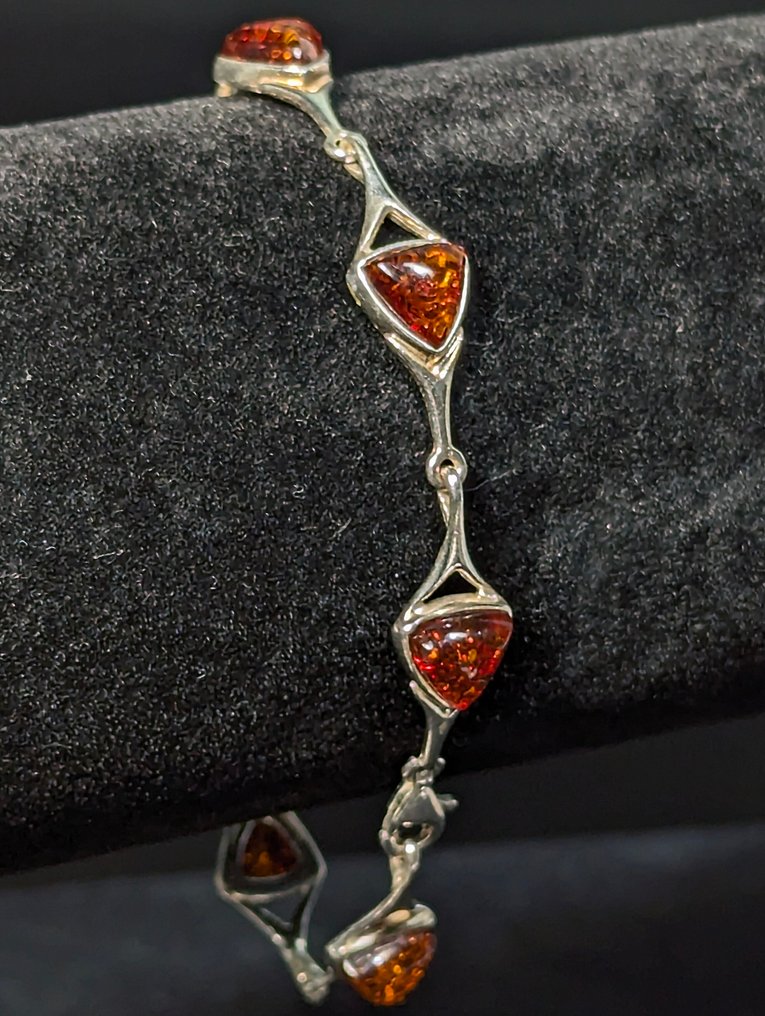 7,97 γρ - Κομψό βραχιόλι από ασήμι 925 με όμορφη φυσική Βαλτική ρητίνη, από τη Σουηδία. - Βραχιόλι #1.0