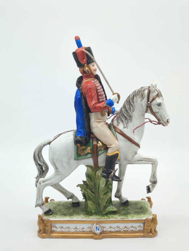 Tiche - Figure - Porzellanfigur - Husar zu Pferd mit gezogenem Säbel „Hussard 1808“ - Porcelaine #3.2