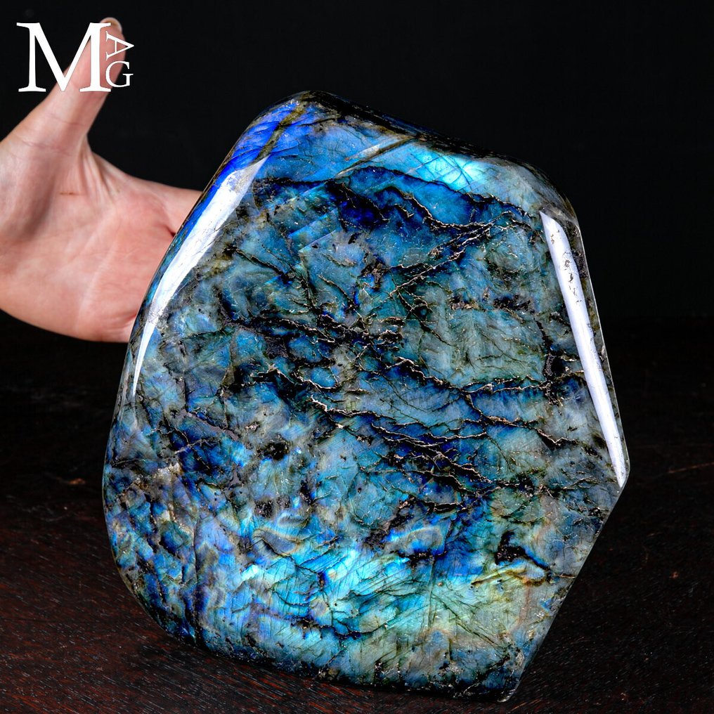 Topkwaliteit labradoriet vrije vorm - goud/blauw licht - Hoogte: 218 mm - Breedte: 199 mm- 6362 g #1.0