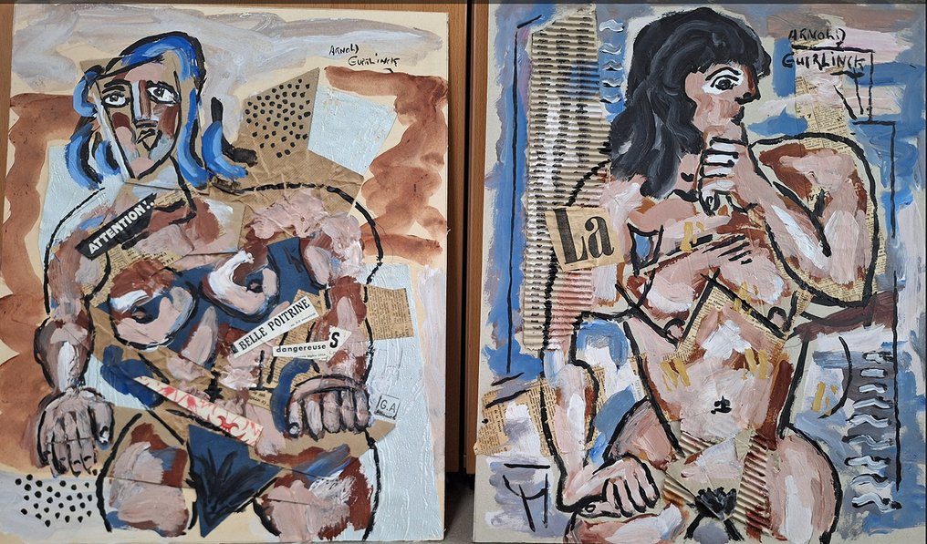 Arnold Guerlinck (1946) - 2 mooie originele getekende werken : Attention belle poitrine dangereuse , La . #1.0
