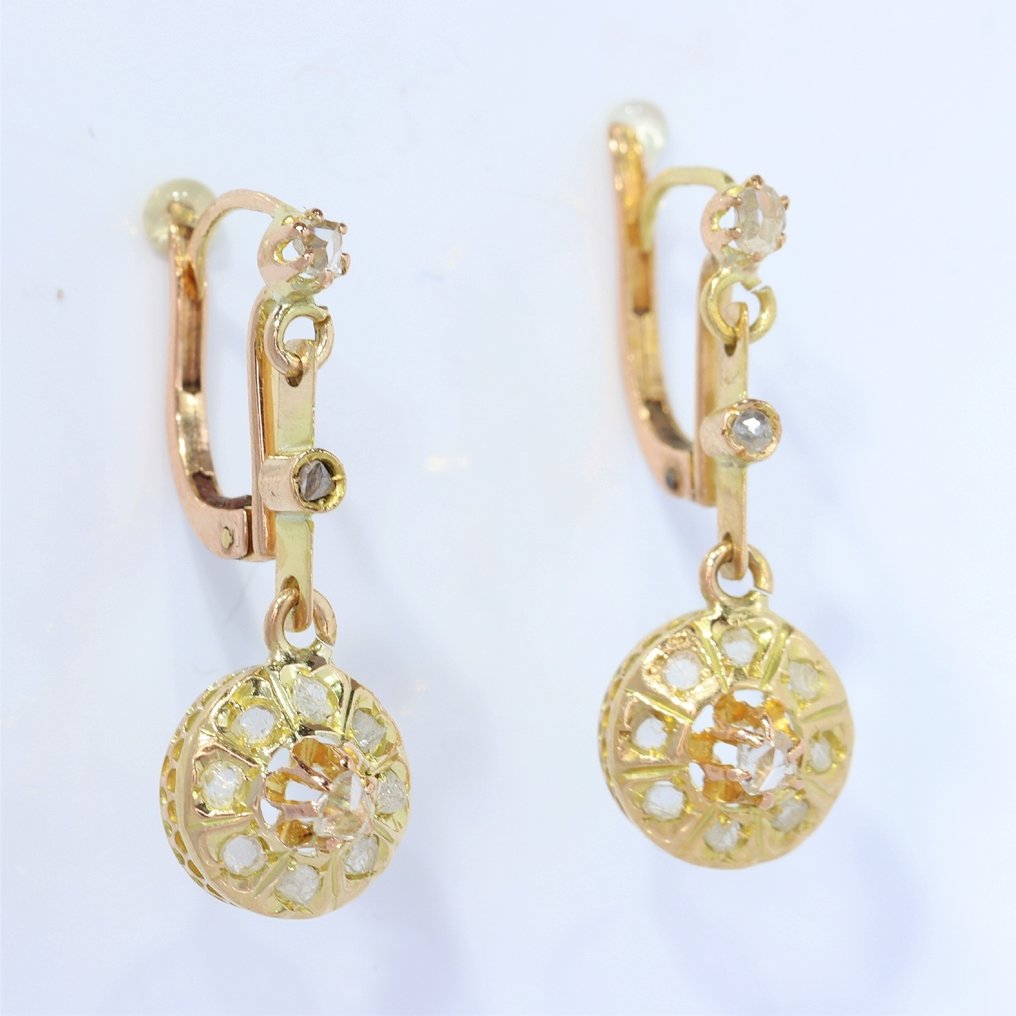 χωρίς τιμή ασφαλείας - Σκουλαρίκια - 18 καράτια Κίτρινο χρυσό - Διαμάντι - Αντίκες δεκαετίας του 1940. #2.1