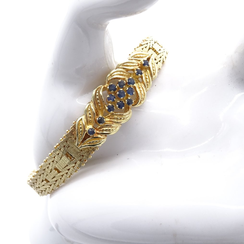 Ingen mindstepris - Armbånd Sølv, Forgyldt - 4.00ct. tw. Safir - Safir - 835, 14 karat, håndarbejde #2.1