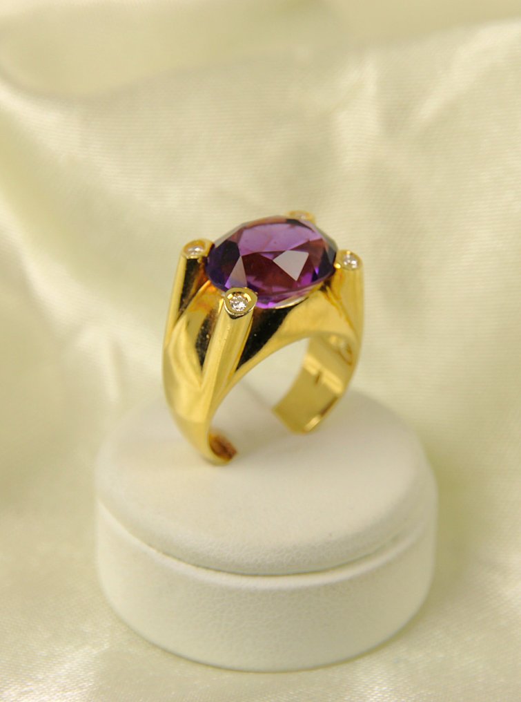 戒指 - 18K包金 黄金 - 12.12ct. tw. 紫水晶 - 钻石 #1.0