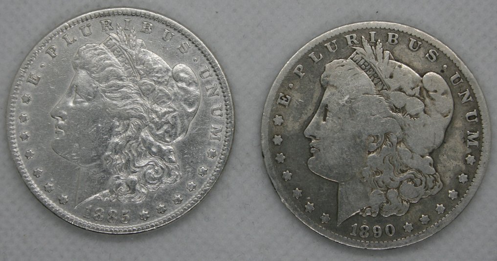 Verenigde Staten. Morgan Dollar 1885 en 1890-O (2 munten) (Zonder minimumprijs) #1.0