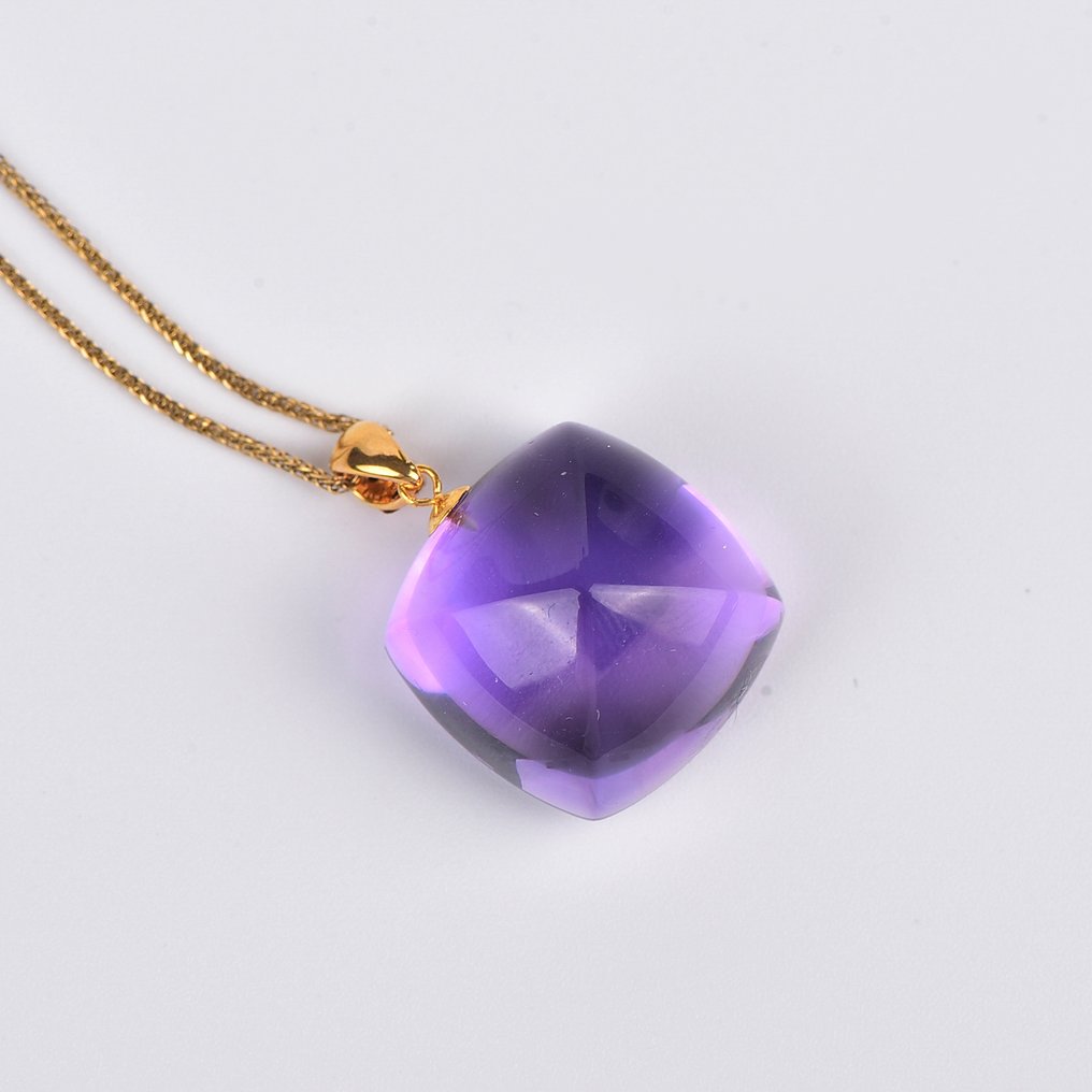 χωρίς τιμή ασφαλείας - Κολιέ με μενταγιόν - 18 καράτια Κίτρινο χρυσό Αμέθυστος - ALGT Πιστοποιημένο #4.3