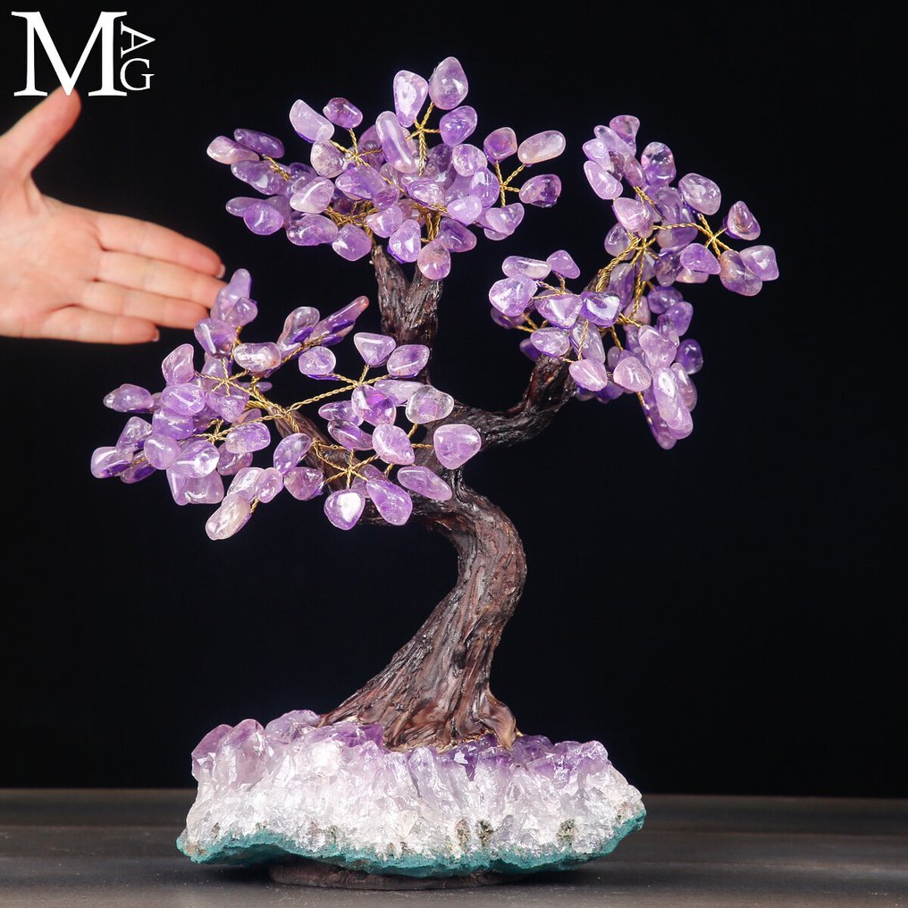 ametiszt drágakő „Élet fája” természetes ametiszt kristály alapján - Magasság: 370 mm - Szélesség: 295 mm- 3505 g #1.0