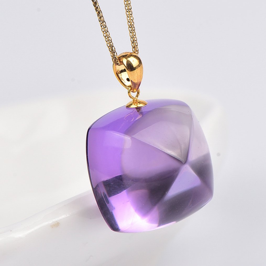 Sans prix de réserve - Collier avec pendentif - 18 carats Or jaune Améthyste - ALGT certifié #1.0