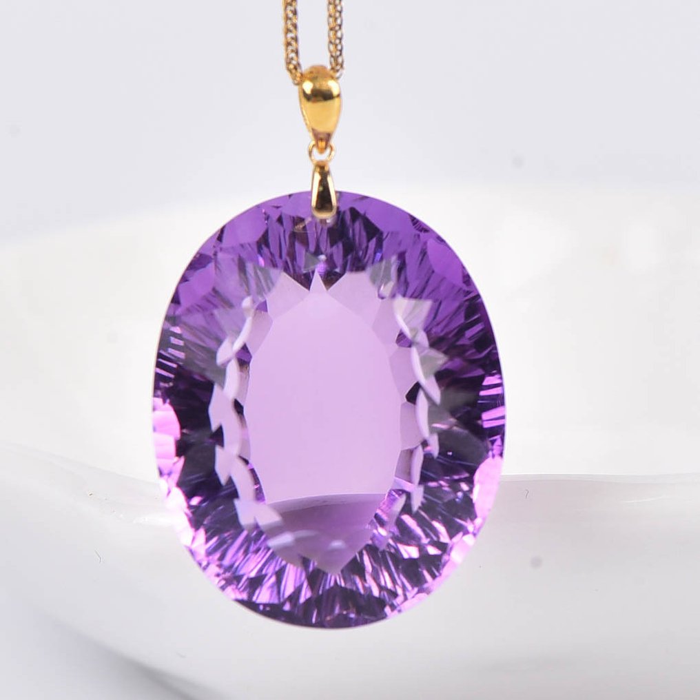 没有保留价 - 吊坠项链 - 18K包金 黄金 紫水晶 - ALGT 认证 #1.0