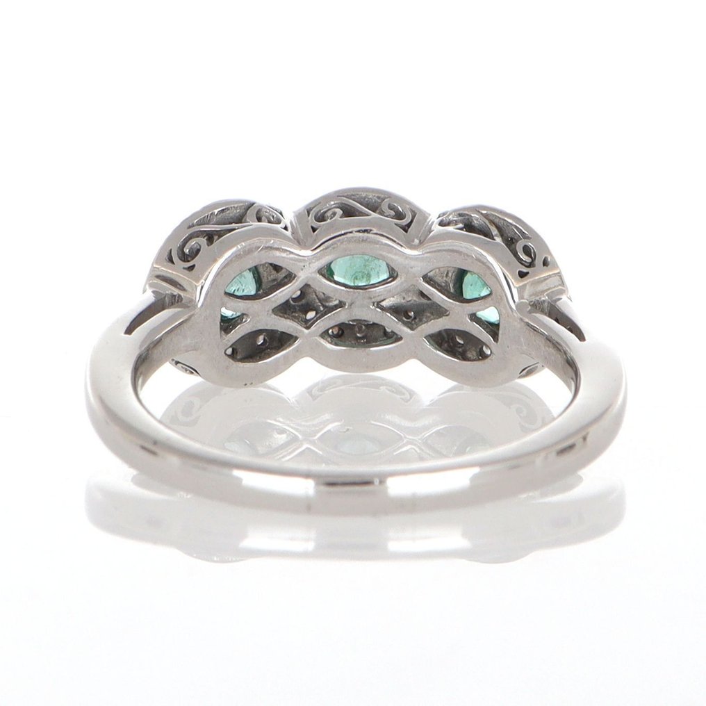 Zonder minimumprijs - Ring - 18 karaat Witgoud Smaragd - Diamant #3.2