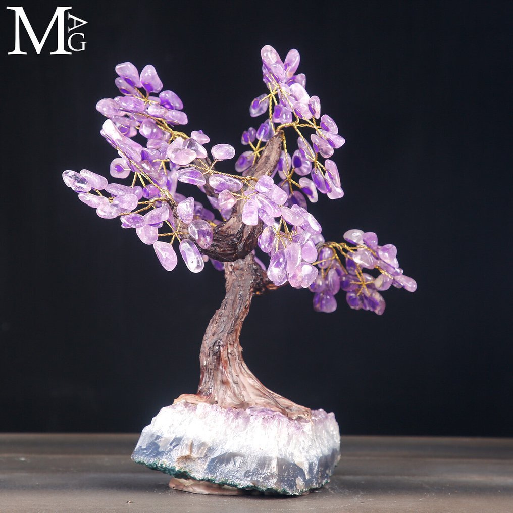 Amethyst gemstone 'Tree of Life' on natural amethyst crystal base. - Height: 355 mm - Width: 340 mm- 3970 g #4.3