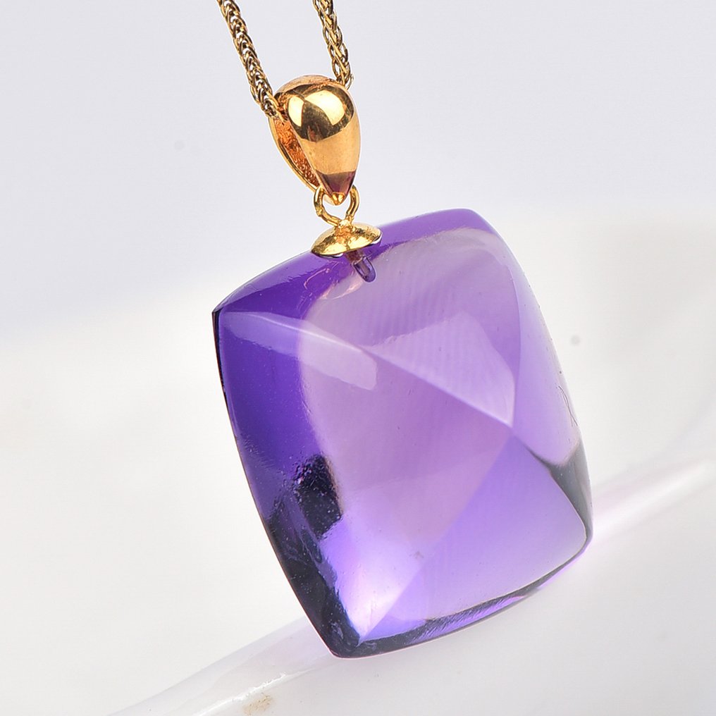 没有保留价 - 吊坠项链 - 18K包金 黄金 紫水晶 - ALGT 认证 #4.3