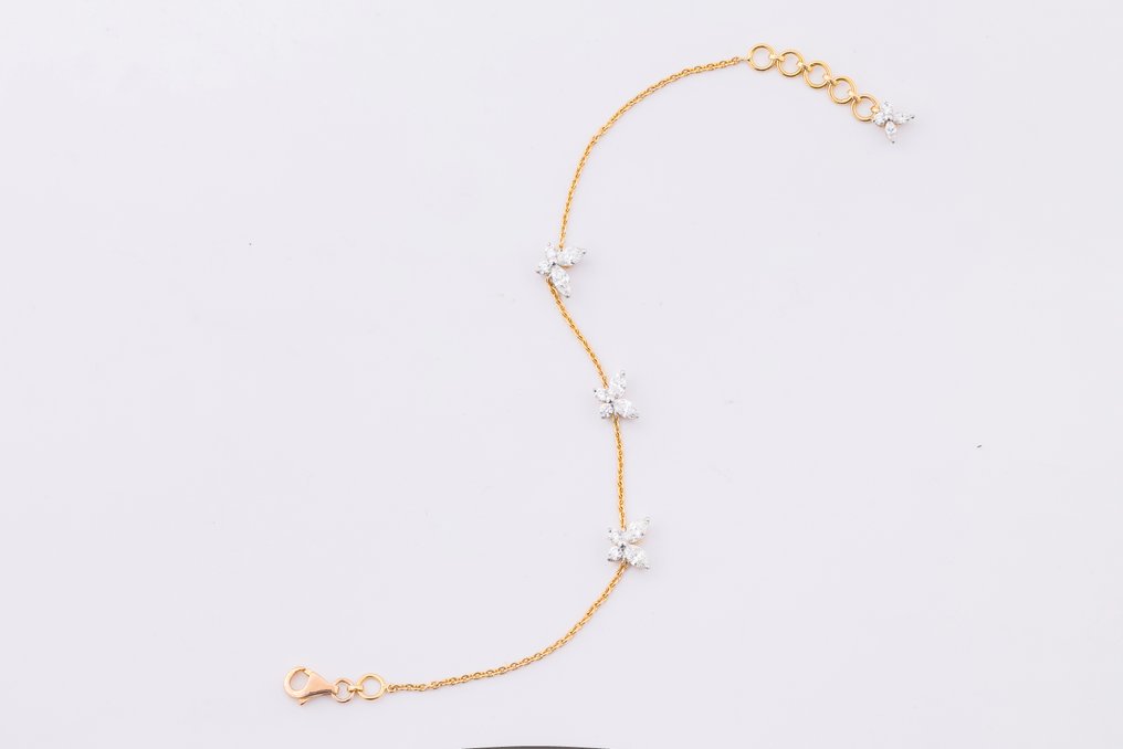 链式手链 - 18K包金 黄金, 镀铑 - 1.18ct. tw. 钻石 (天然) #4.3