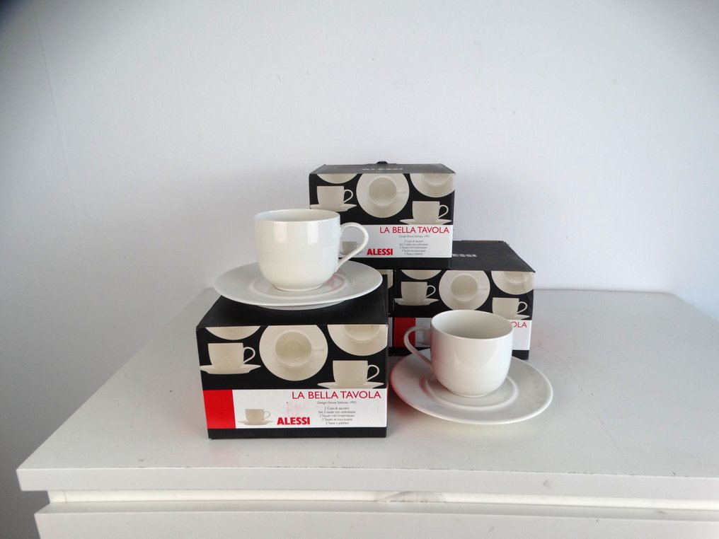 Alessi - Ettore Sottsass - Cup and saucer (4) - Earthenware - The Beautiful Table #2.1
