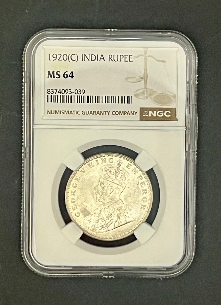 Brittiska Indien. George V. 1 Rupee 1920 (C) NGC MS64 #2.1