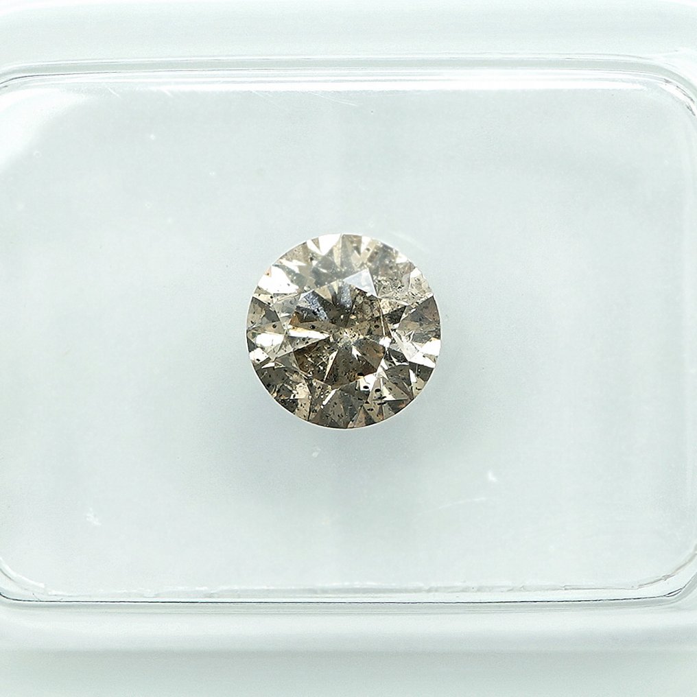 沒有保留價 - 1 pcs 鑽石 (天然彩色) - 0.74 ct - 圓形 - Light 淡褐色, 淡黃色 灰色 - I2 - Gem Report Antwerp (GRA) #3.2