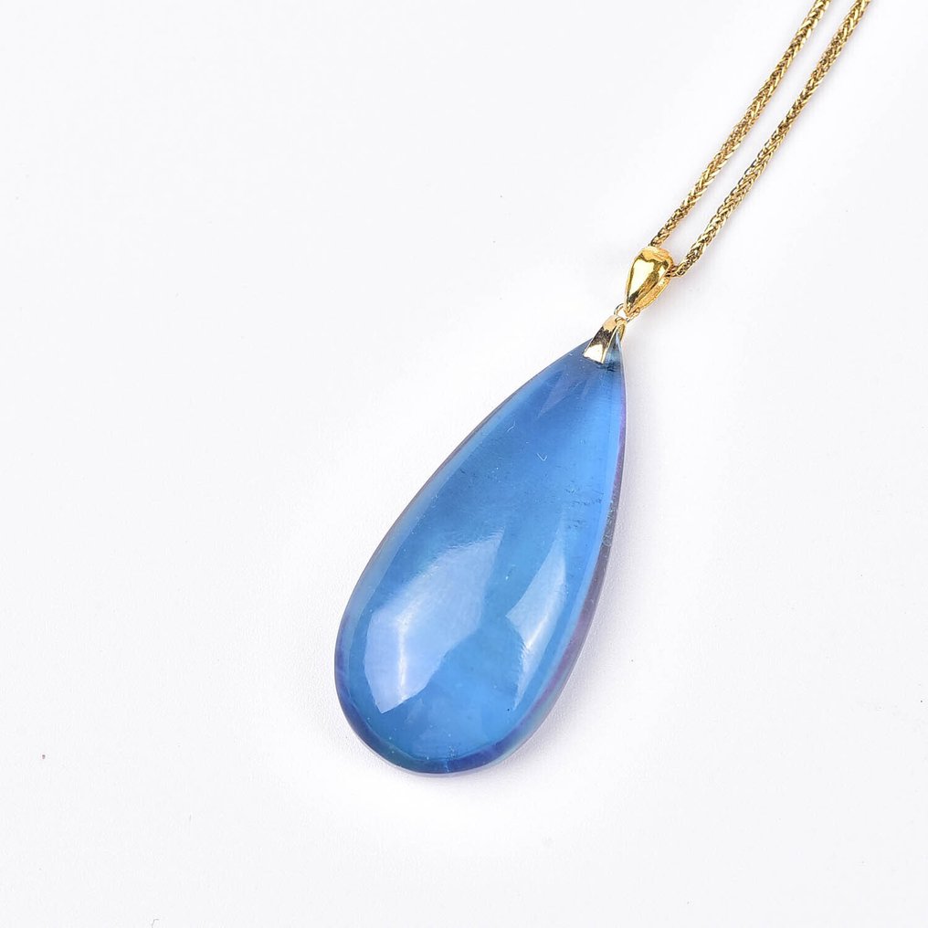 χωρίς τιμή ασφαλείας - Κολιέ με μενταγιόν - 18 καράτια Κίτρινο χρυσό Ακουαμαρίνης - ALGT Πιστοποιημένο #4.3