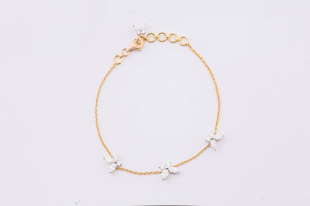 链式手链 - 18K包金 黄金, 镀铑 - 1.18ct. tw. 钻石 (天然) #3.2