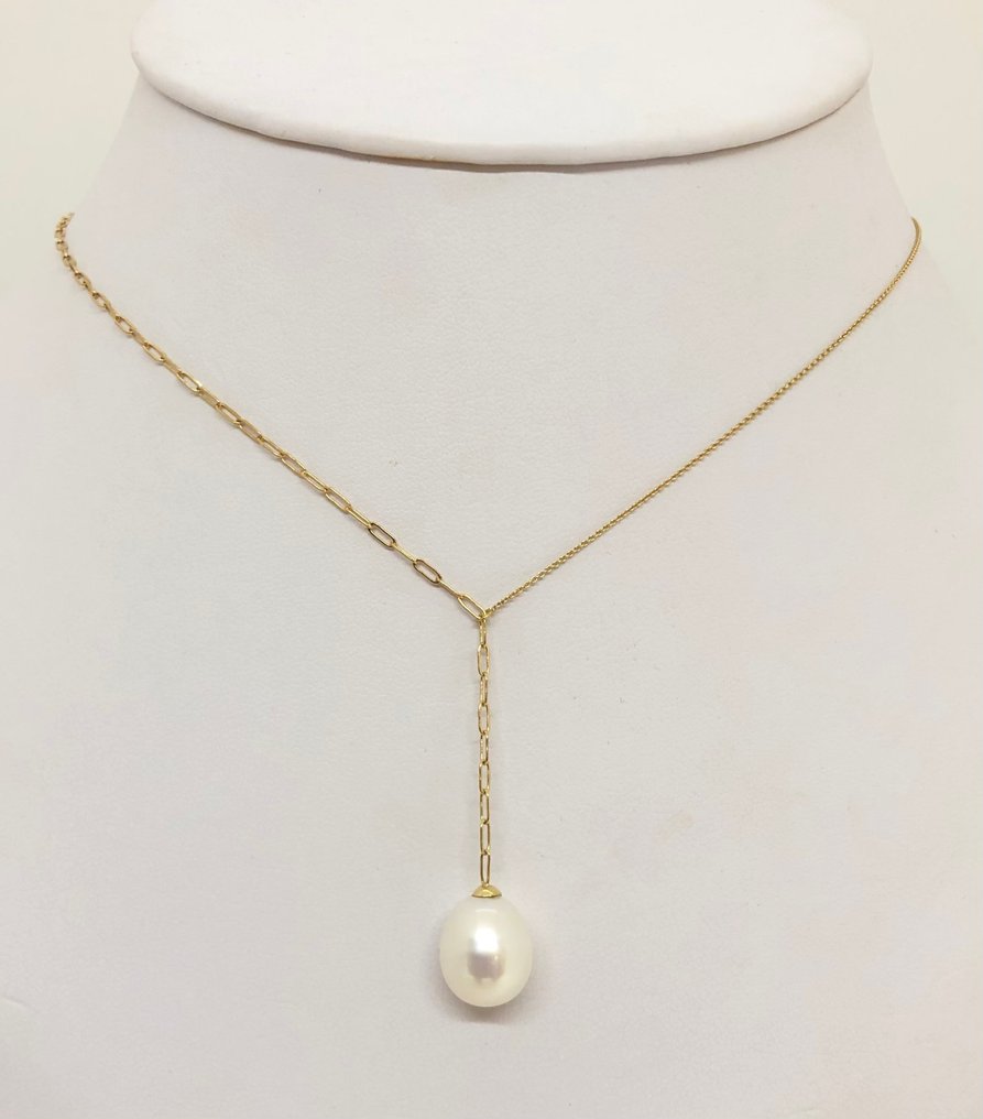 Collana con ciondolo Perla a goccia d'acqua dolce - Oro giallo 18K #1.0