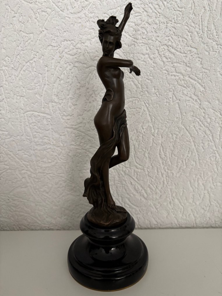 Leonardo Bistolfi - Scultura, Elegant nude ribbon dancer - 29 cm - Bronzo #1.0