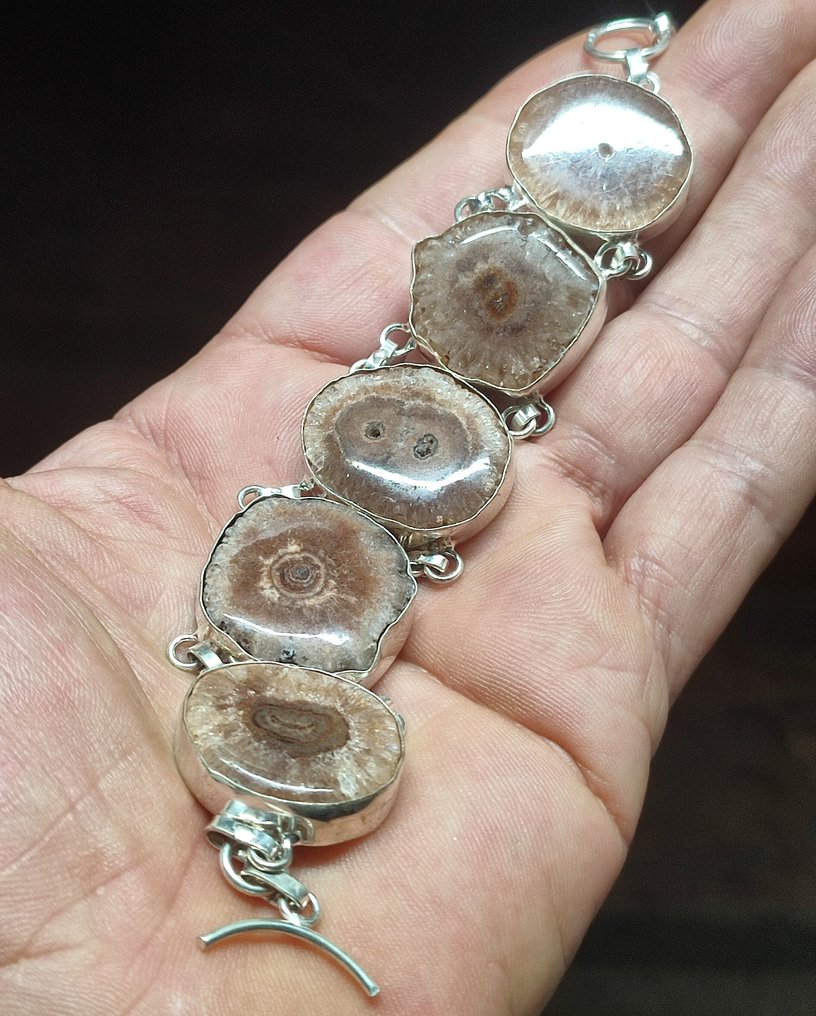 Bracciale in argento 925 fatto a mano, con quarzo solare di prima qualità, senza riserva, - Bracciale #2.1