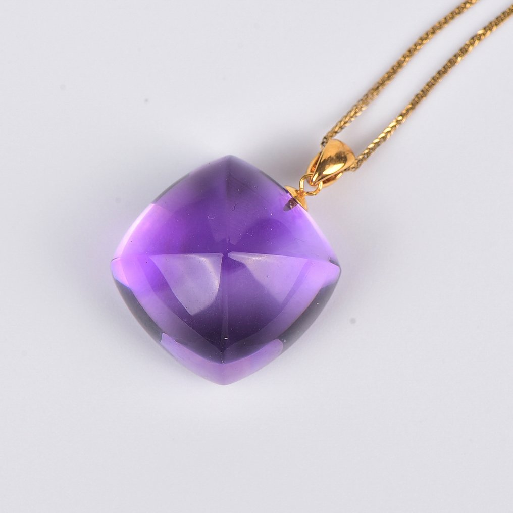 Sans prix de réserve - Collier avec pendentif - 18 carats Or jaune Améthyste - ALGT certifié #3.2