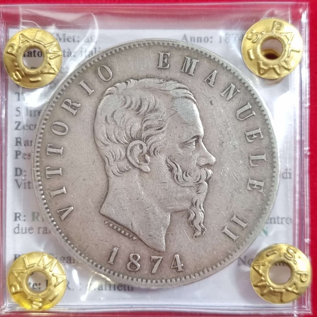 意大利. Vittorio Emanuele II. 5 Lire 1874  (没有保留价) #1.0