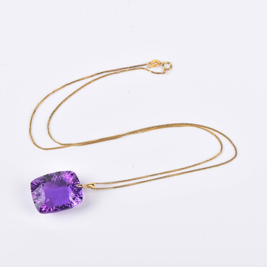 Sem preço de reserva - Colar com pingente - 18 K Ouro amarelo Ametista - Certificada pela ALGT #1.0