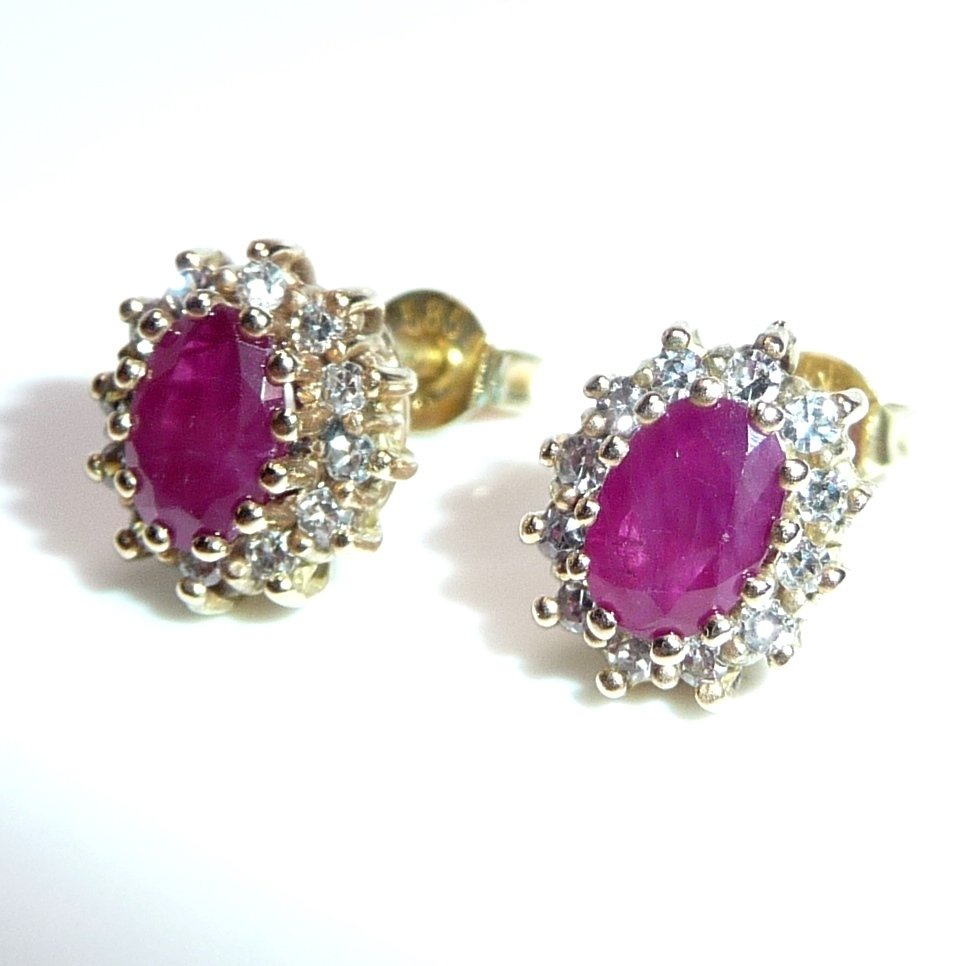 Earrings - 14 kt. Yellow gold - 1.26ct. tw. Diamond (Natural) - Ruby - Classic Design #3.2
