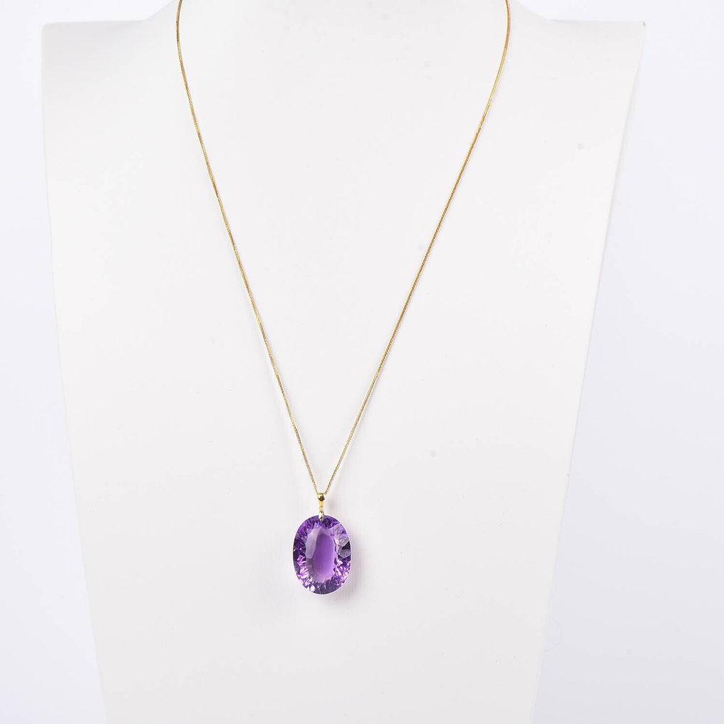 Senza prezzo di riserva - Collana con ciondolo - 18 carati Oro giallo Ametista - Certificato ALGT #1.0