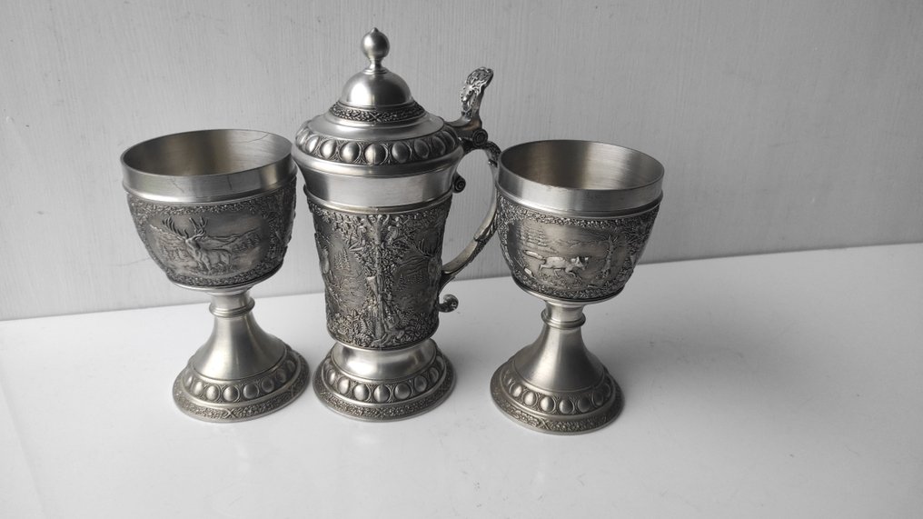 WMF - Tankard (3) - Tin - Beer mug and 2 hunting glasses. #1.0