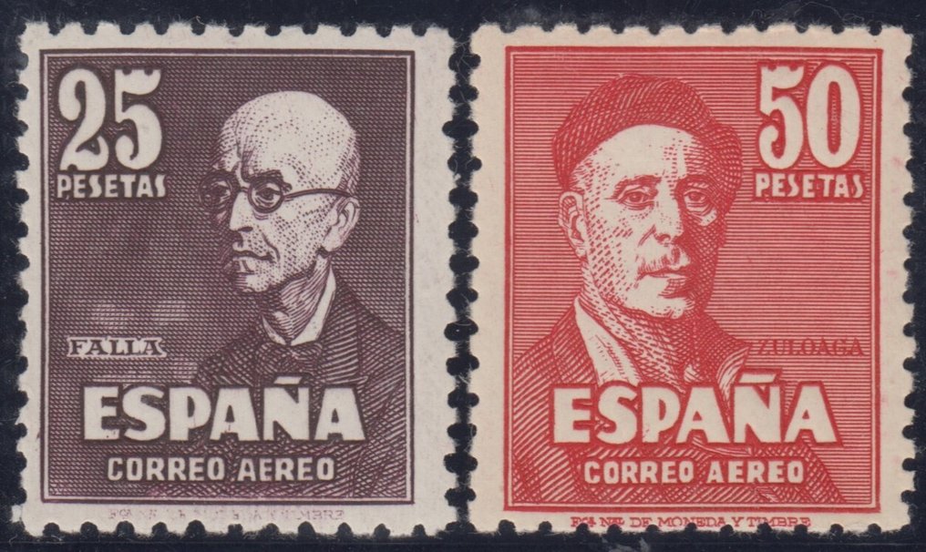 Ισπανία 1947 - Ολόκληρη σειρά. Falla και Zuloaga. - Edifil 1015/16 #1.0