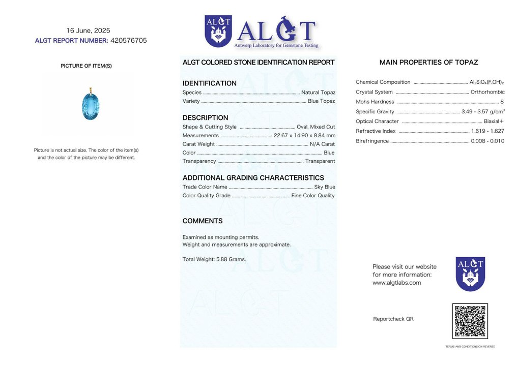 Sans prix de réserve - Collier avec pendentif - 18 carats Or jaune Topaze - ALGT certifié #2.1