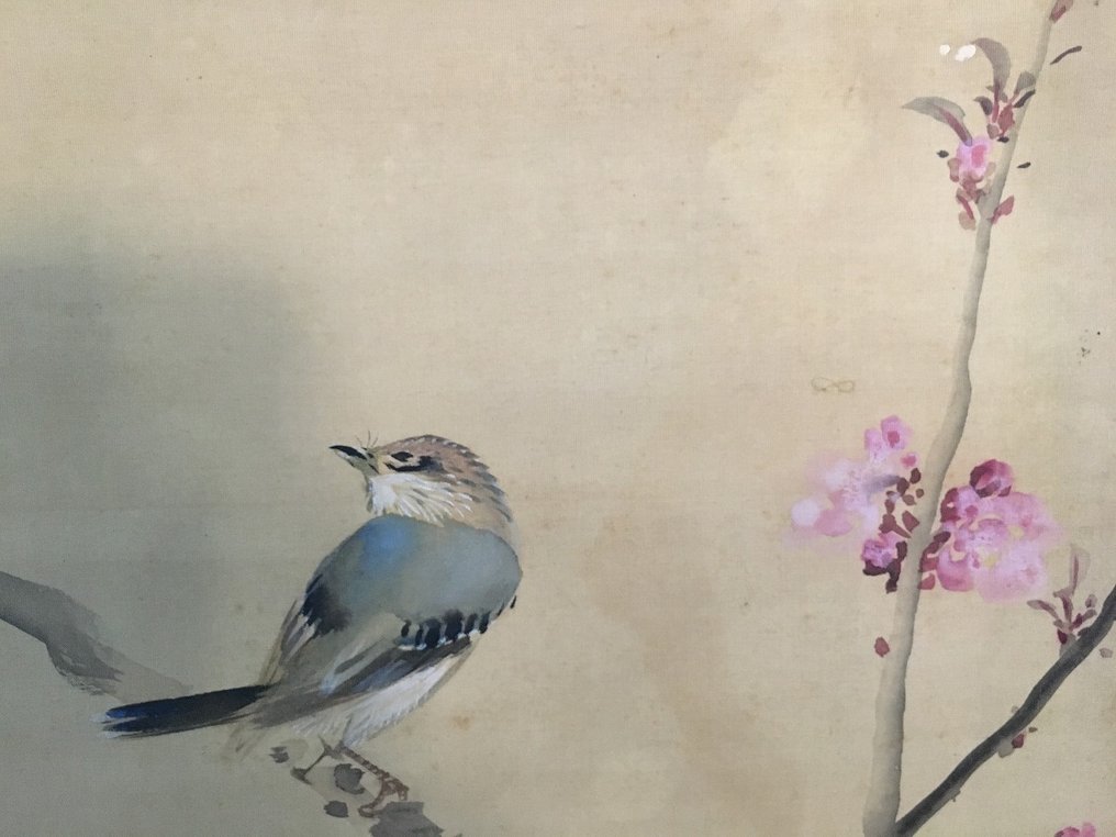 Bird and Flower / Japanese Vintage Hanging Scroll KAKEJIKU / Silk / Hand Painted - Signed - Japan  (No reserve price) #3.2