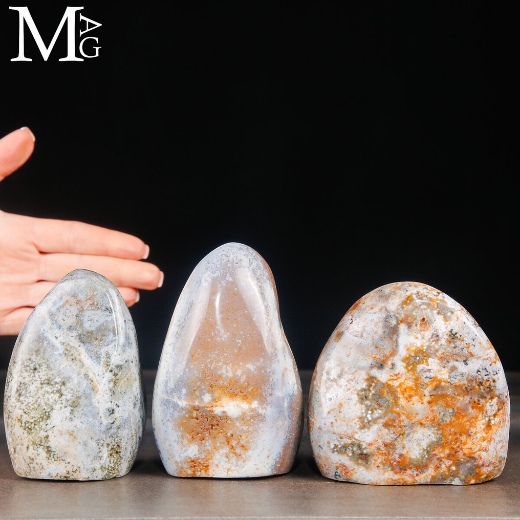 Grå fri form Jasper - Polykrom agat med Diaspro - Sæt med tre stykker- 1767 g #1.0