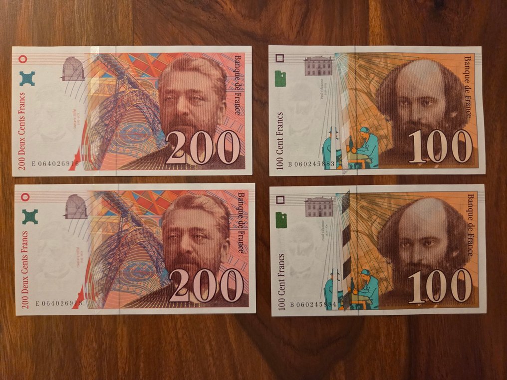France. - 2 x 100 Francs 1998 consecutive and 2 x 200 Francs 1997 consecutive (Sans prix de réserve) #1.0