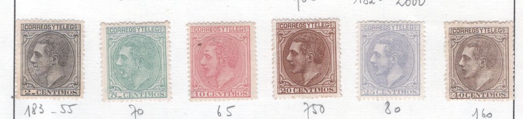 Spain 1878/1901 - Alfonso XII and Alfonso XIII, good lot with complete series up to the values of 10 pesetas. #4.3
