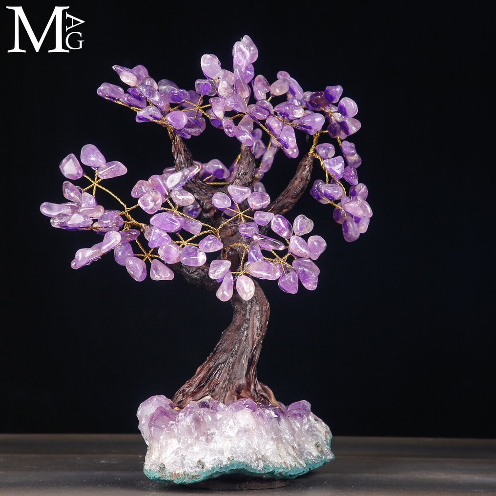 ametiszt drágakő „Élet fája” természetes ametiszt kristály alapján - Magasság: 370 mm - Szélesség: 295 mm- 3505 g #3.2