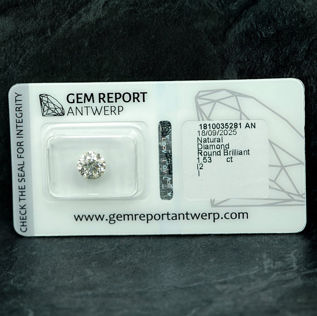Zonder minimumprijs - 1 pcs Diamant (Natuurlijk) - 1.53 ct - Rond - I - P2 - Gem Report Antwerp (GRA) #1.0