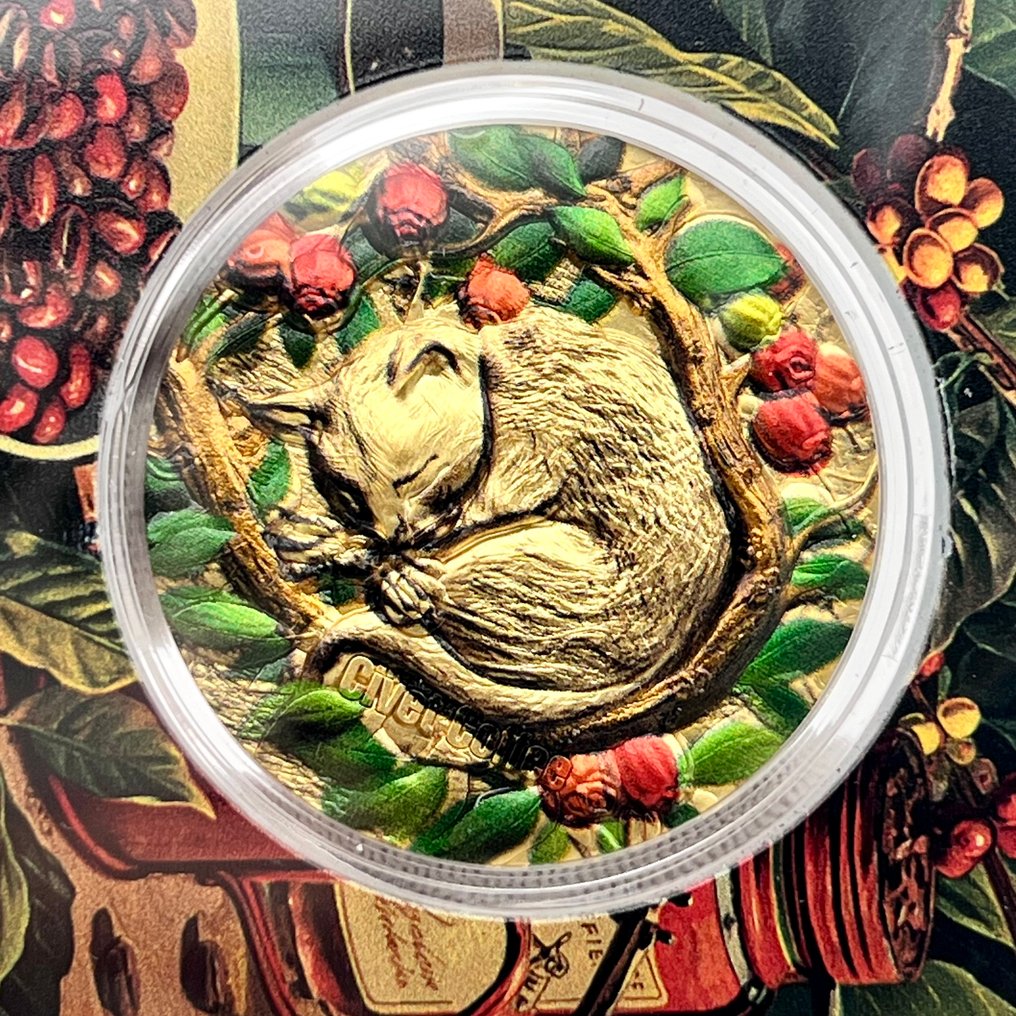 Cameroun. 2,000 Francs 2025  – Civet Coffee – 2 oz Silver coin – .999 Fine – Gold-Gilded – High Relief #2.1